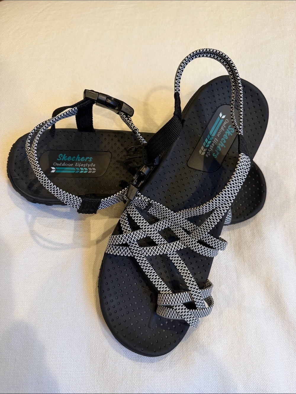 Skechers Black and White Strappy Outdoor Sandals